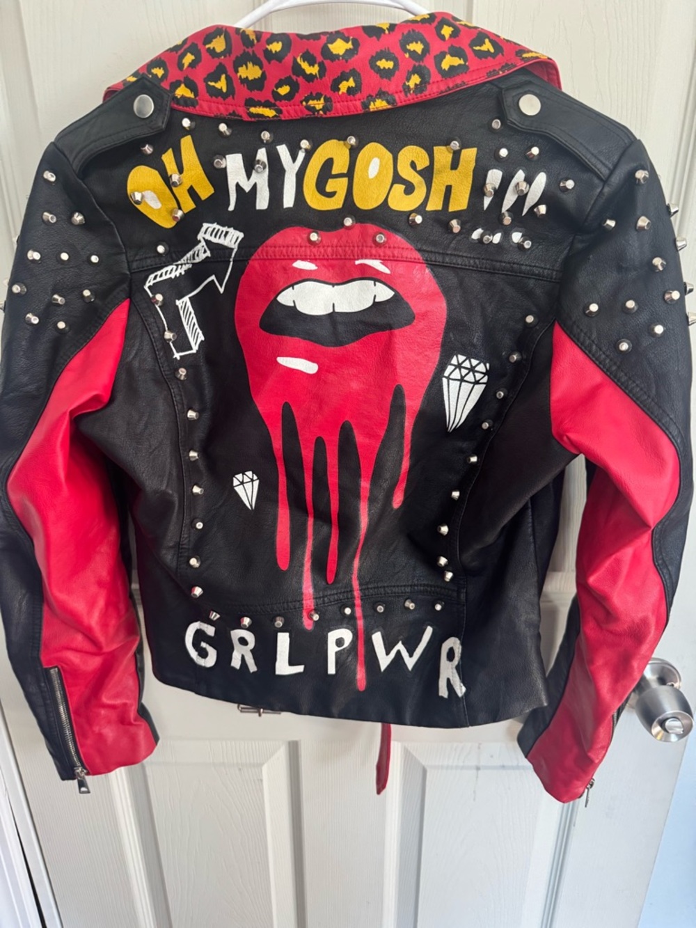 Redfox Studded Red Leather Jacket — Red & Black - Picture 9 of 14